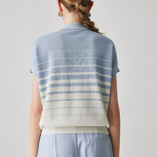 COMOBOCA Women's Striped Polo Knit T-Shirt