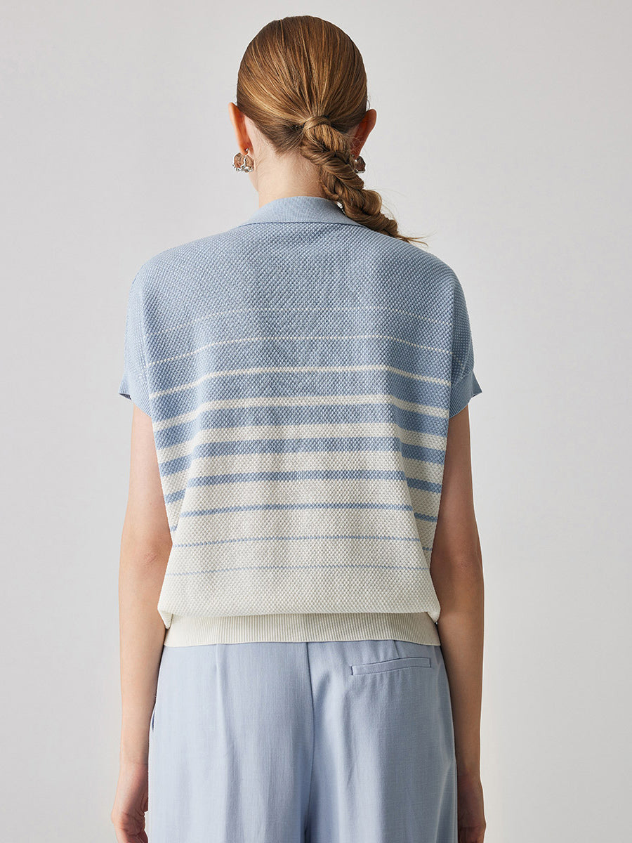 COMOBOCA Women's Striped Polo Knit T-Shirt