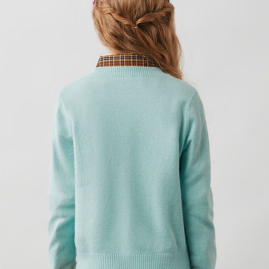 COMOBOCA 100% Wool Kids' Colorful Buttons Round Neck Cardigan