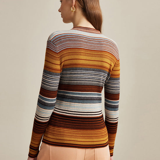 COMOBOCA 100% Wool Women's Multicolor Striped Knit Sweater