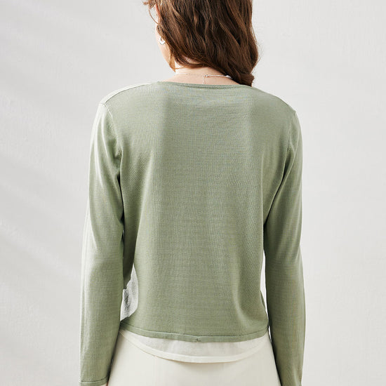 COMOBOCA Women's Layered Round Neck Knit Sweater