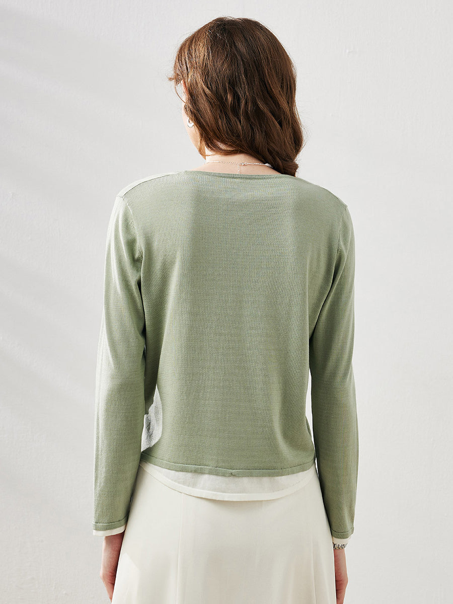 COMOBOCA Women's Layered Round Neck Knit Sweater