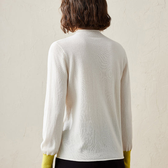 COMOBOCA 100% Cashmere Women's Button Down Contrast Cuff Knit Sweater