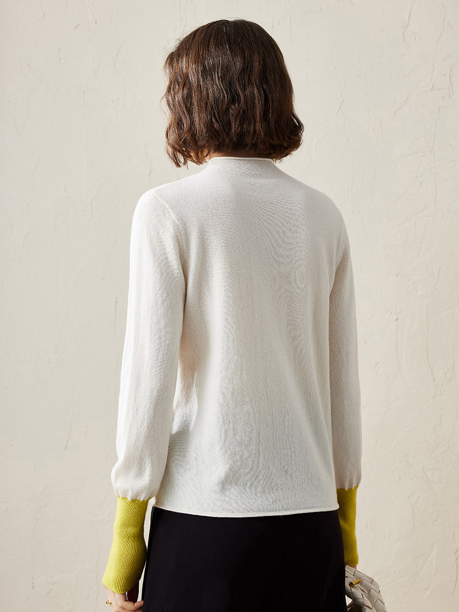 COMOBOCA 100% Cashmere Women's Button Down Contrast Cuff Knit Sweater