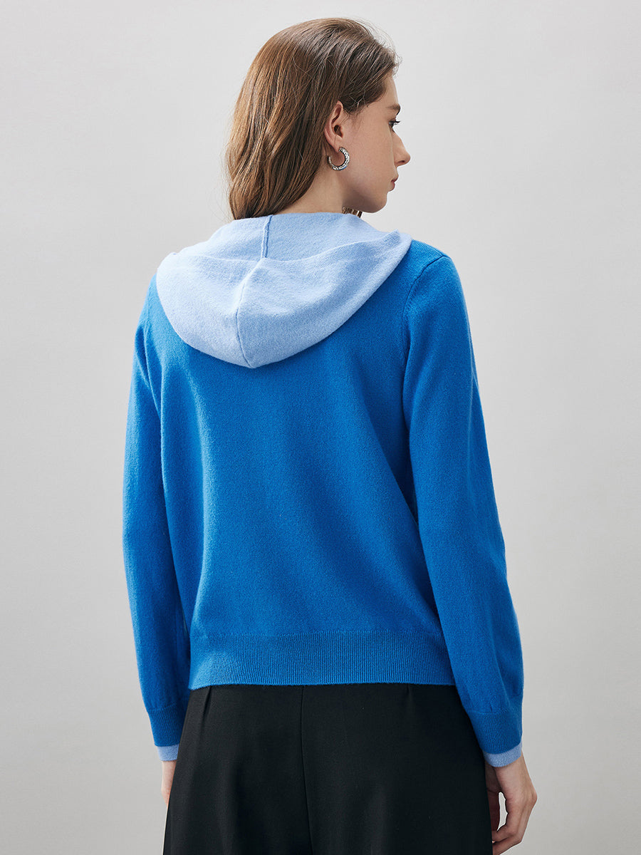 COMOBOCA 100% Wool Women's Contrast Button Down Hoodie