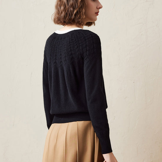 COMOBOCA 100% Cashmere Women's Faux Cardigan Sweater with Bow Tie