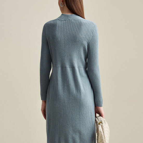 COMOBOCA 100% Cashmere Women's Knit V-Neck Midi Dress