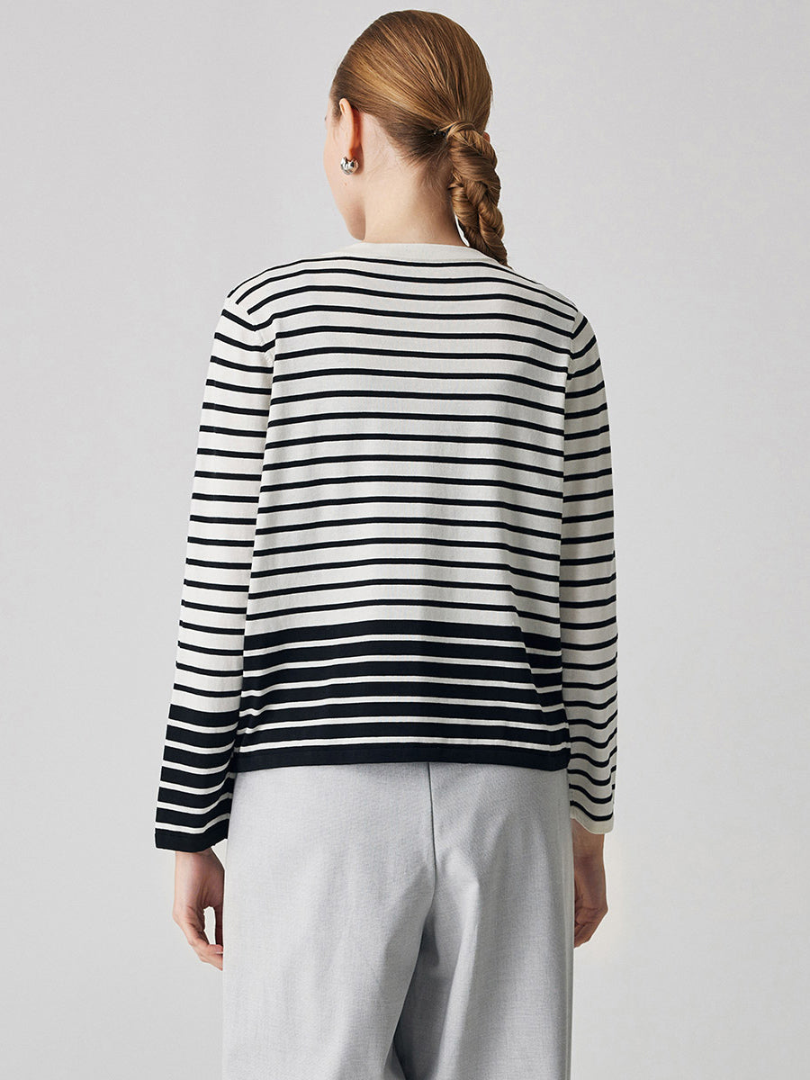 COMOBOCA Women's Striped Button-Up Cardigan