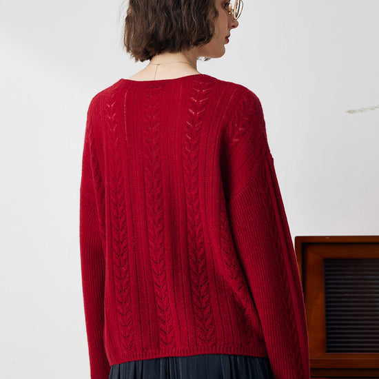 COMOBOCA 100% Cashmere Women's V-Neck Drop Shoulder Sweater