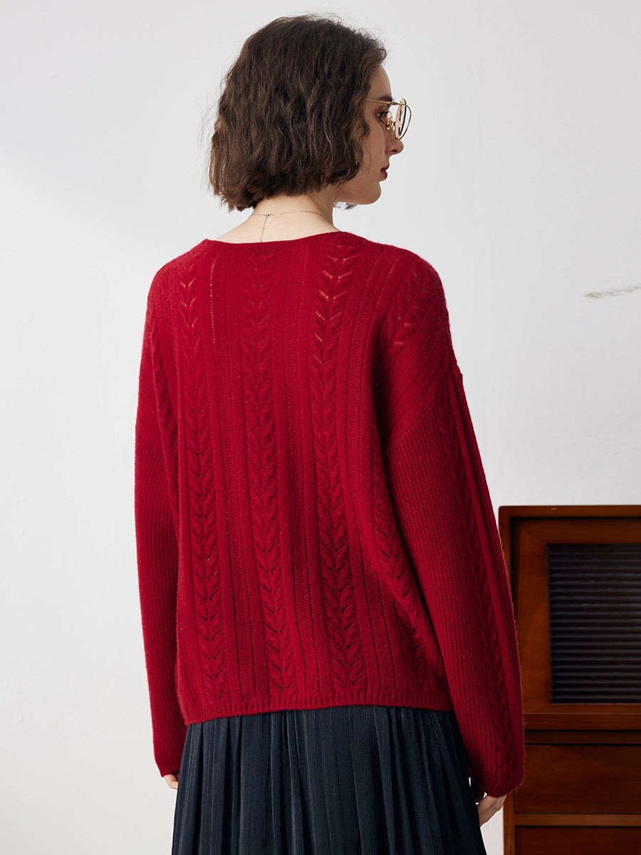 COMOBOCA 100% Cashmere Women's V-Neck Drop Shoulder Sweater