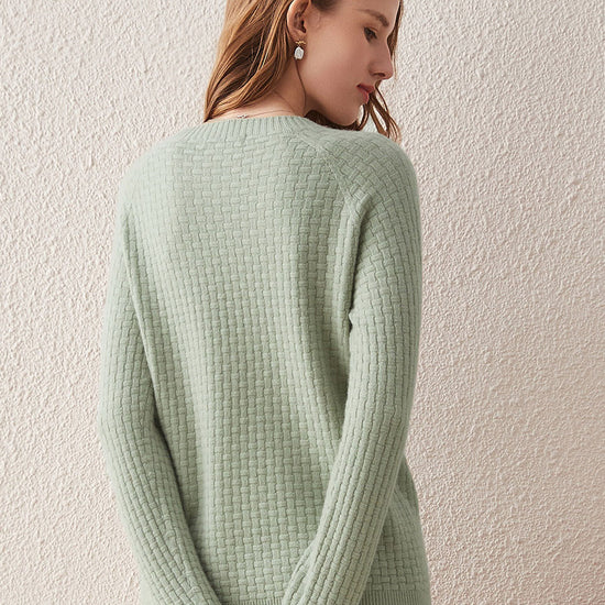 COMOBOCA 100% Cashmere Women's Round Neck Ribbed Knit Sweater