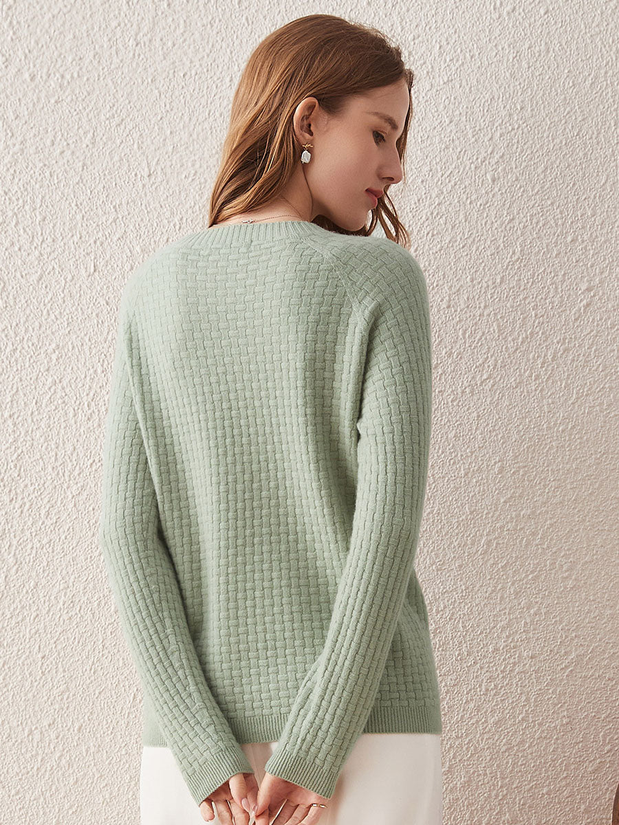 COMOBOCA 100% Cashmere Women's Round Neck Ribbed Knit Sweater