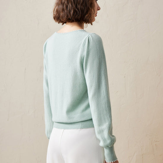 COMOBOCA 100% Cashmere Women's Pearl-Trimmed Knit Sweater