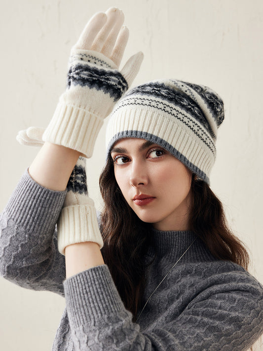 COMOBOCA 100% Cashmere Soft Knit Gloves with Nordic Design