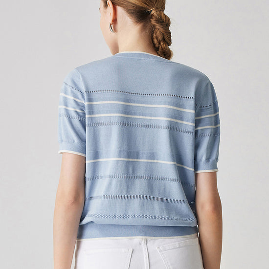 COMOBOCA Women's Relaxed Fit Striped Knit T-Shirt