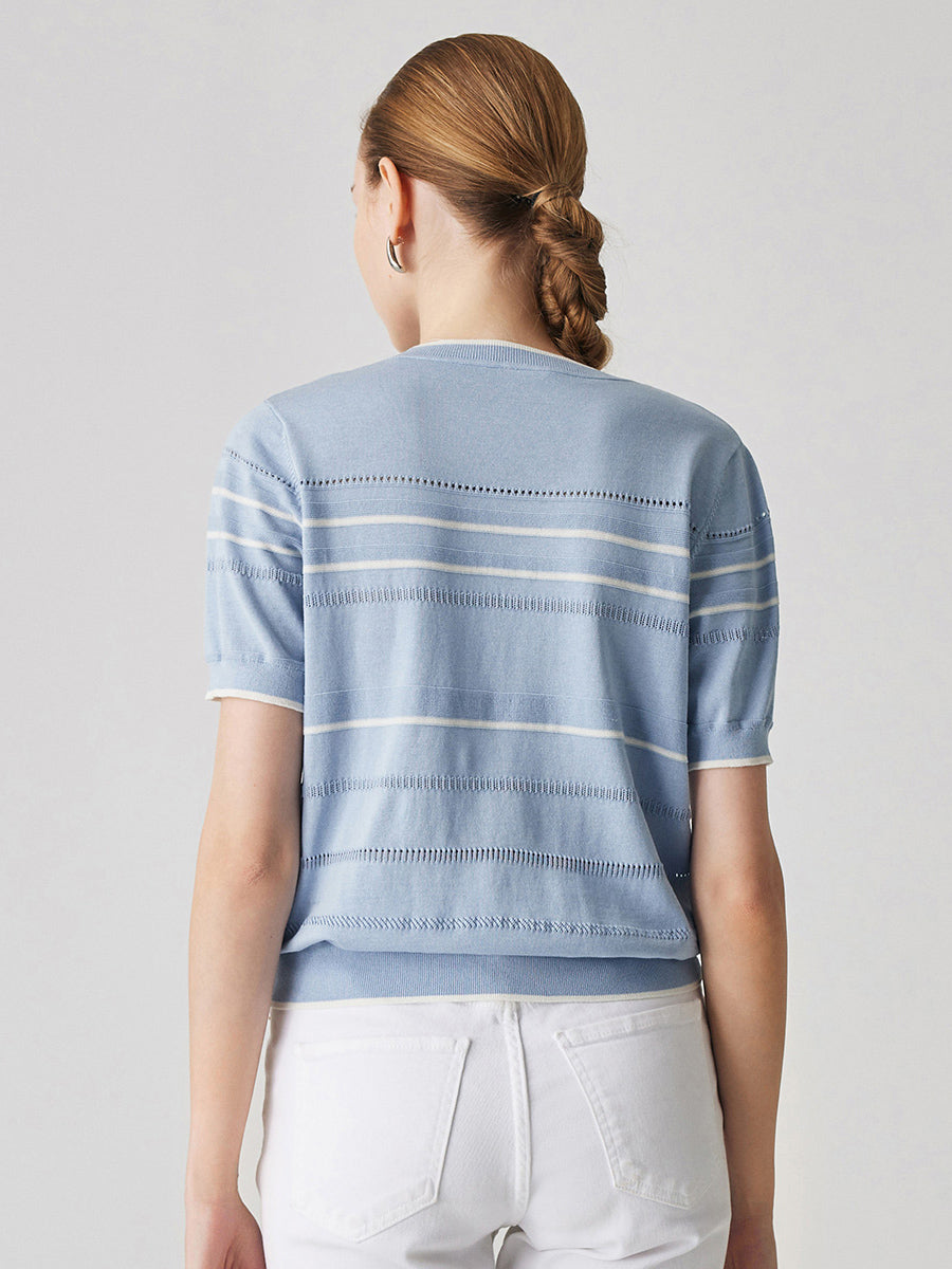 COMOBOCA Women's Relaxed Fit Striped Knit T-Shirt