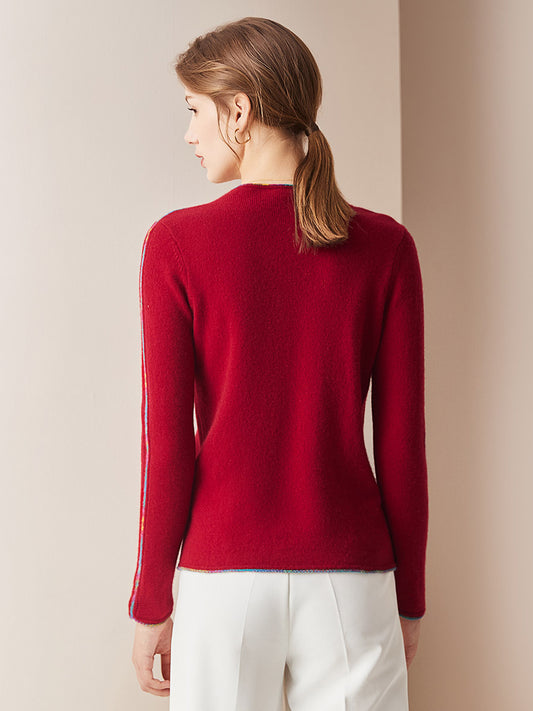 COMOBOCA 100% Cashmere Women's Sweater with Built-in Collar