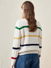 COMOBOCA 100% Wool Women's Colorful Striped Cable Knit Sweater