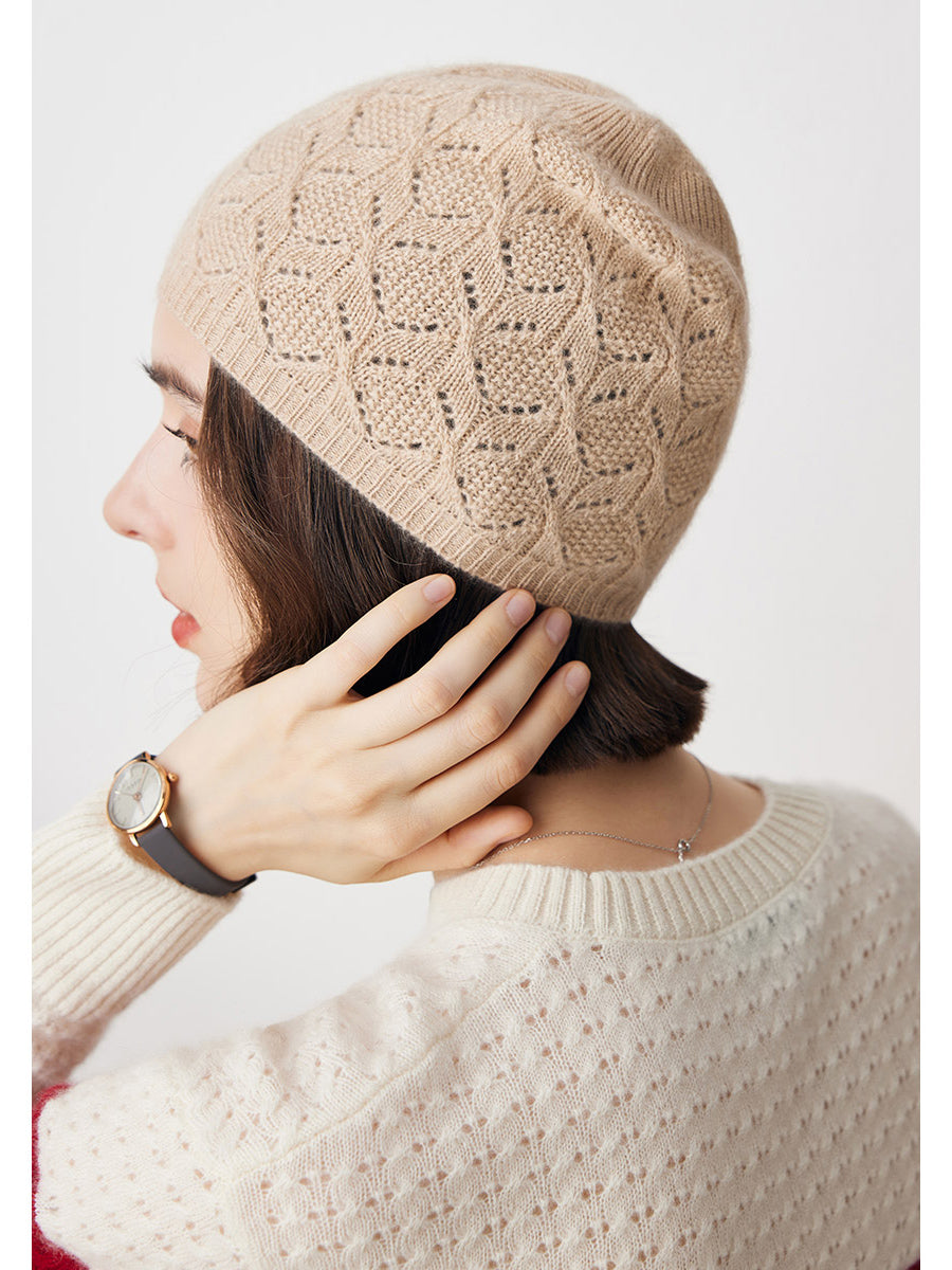 COMOBOCA Beige 100% Cashmere Luxurious Knit Beanie