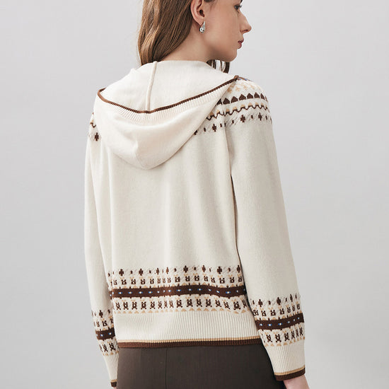 COMOBOCA 100% Wool Women's Fair Isle Knit Hoodie