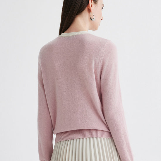 COMOBOCA 100% Cashmere Women's Contrast Trim Button Front Sweater