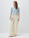 COMOBOCA Women's Tie-Neck Striped Knit T-Shirt