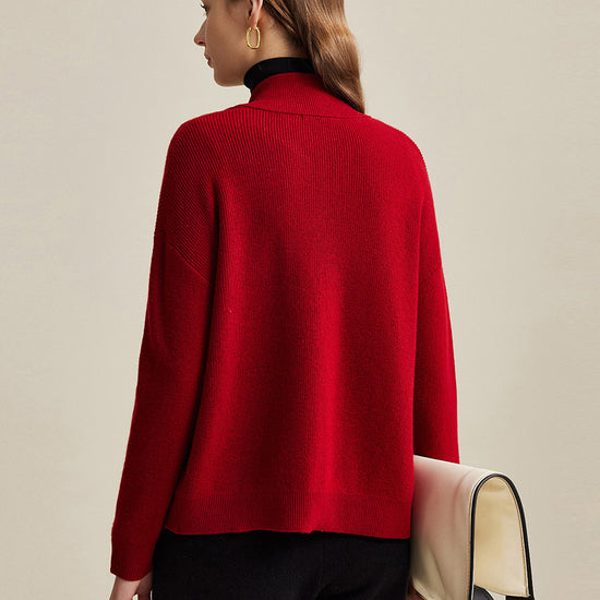 COMOBOCA 100% Wool Women's Dual Zip Cardigan with Pockets