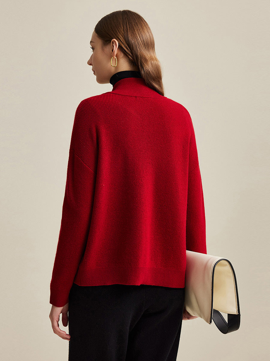 COMOBOCA 100% Wool Women's Dual Zip Cardigan with Pockets