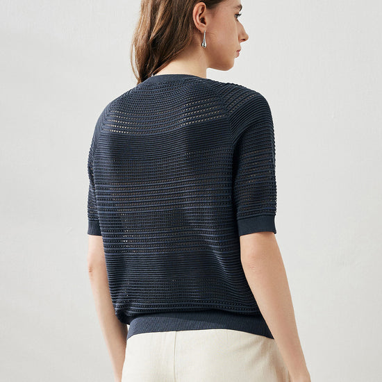 COMOBOCA Women's Ribbed Perforated T-Shirt