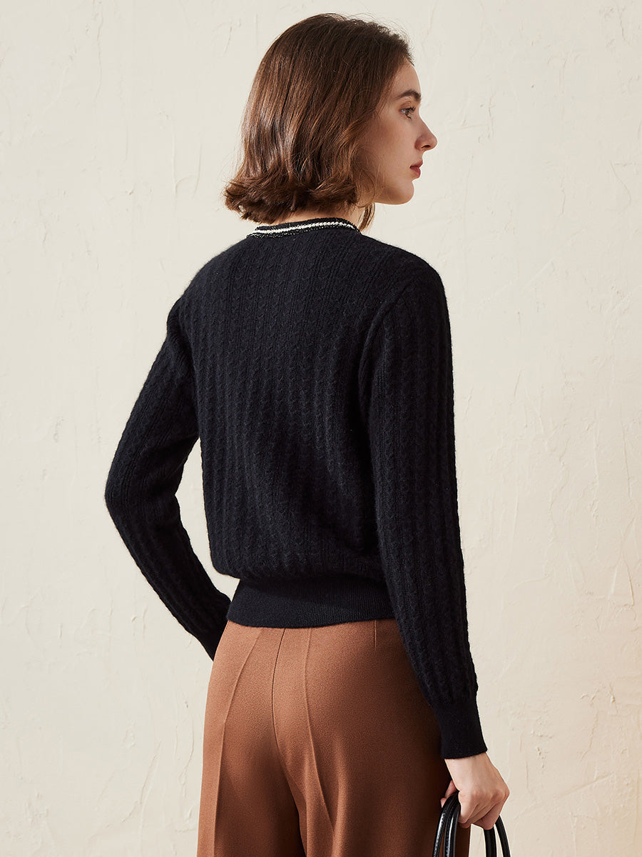 COMOBOCA 100% Cashmere Women's Pocket Faux Cardigan Sweater