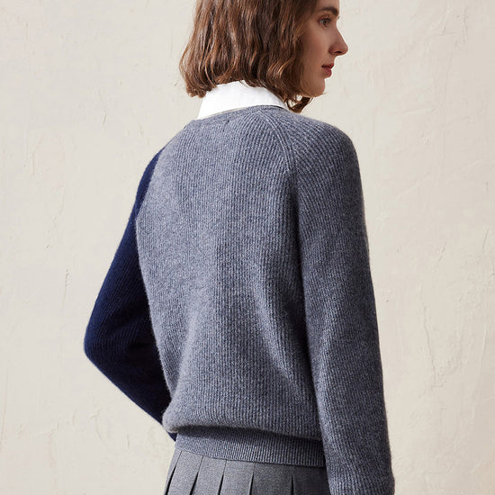 COMOBOCA 100% Cashmere Women's Color Block Knit Sweater