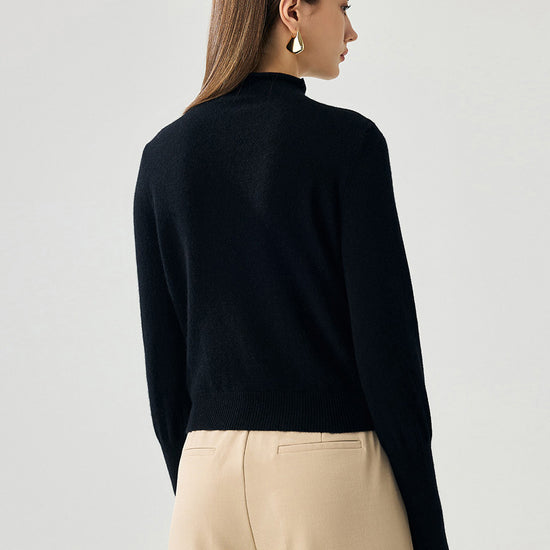 COMOBOCA 100% Cashmere Women's Mock Neck Tie-Waist Sweater