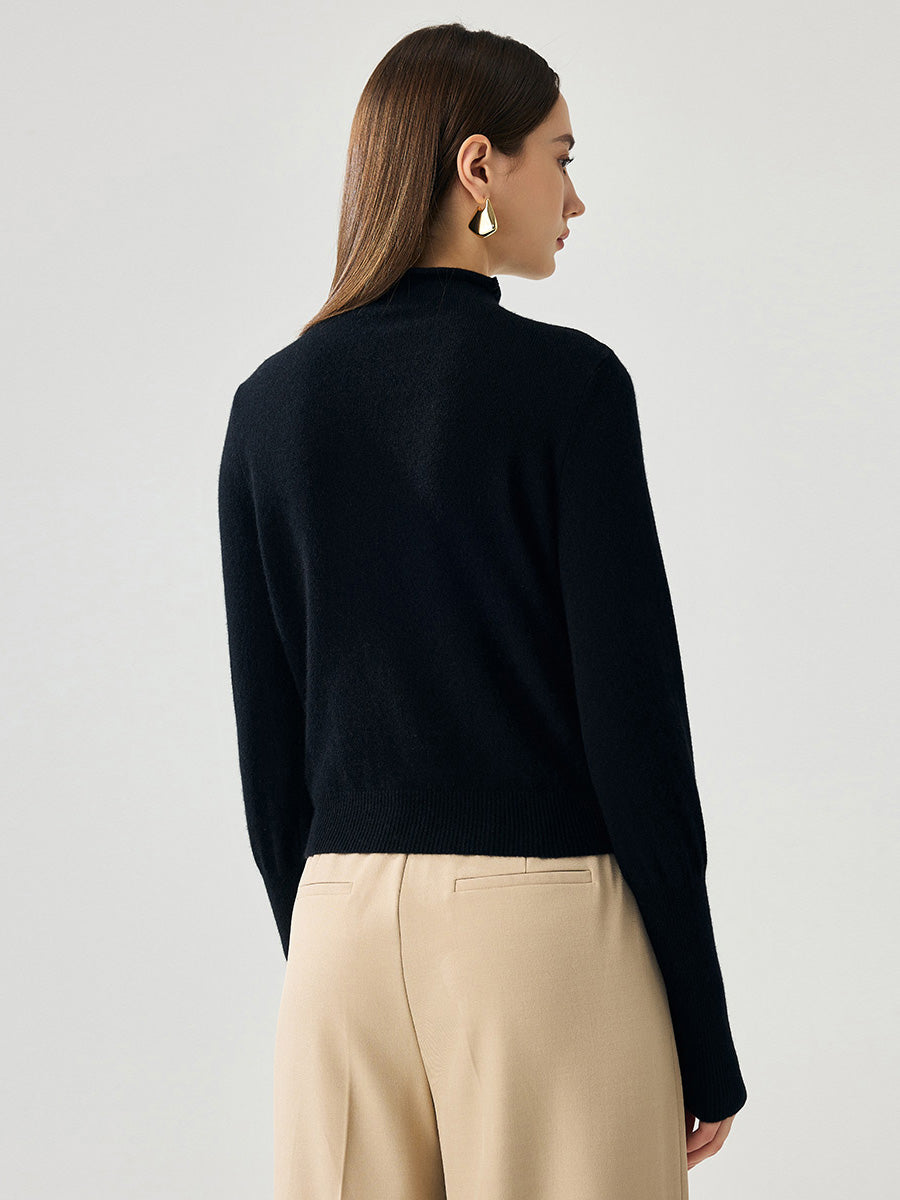 COMOBOCA 100% Cashmere Women's Mock Neck Tie-Waist Sweater