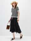 COMOBOCA Women's Drawstring Striped Lace Trim Knit T-Shirt