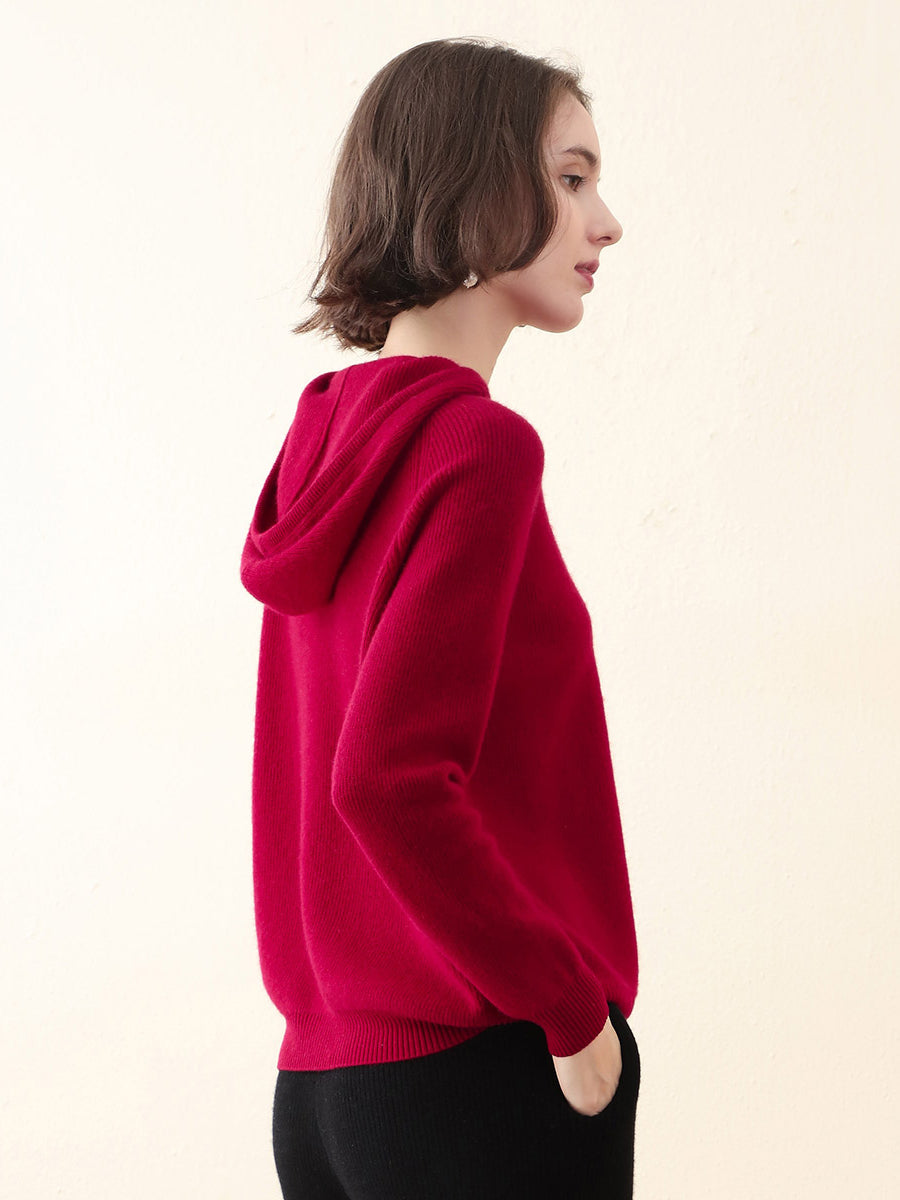 COMOBOCA 100% Cashmere Women's Knit Sweater Hoodie