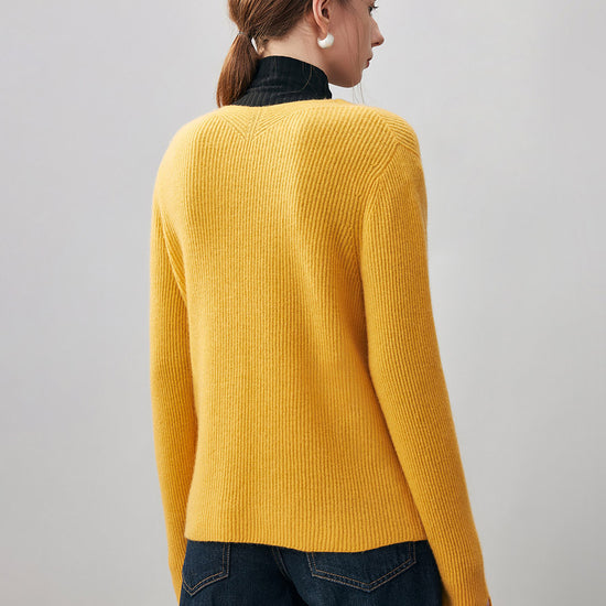 COMOBOCA 100% Cashmere Women's V-Neck Ribbed Knit Sweater