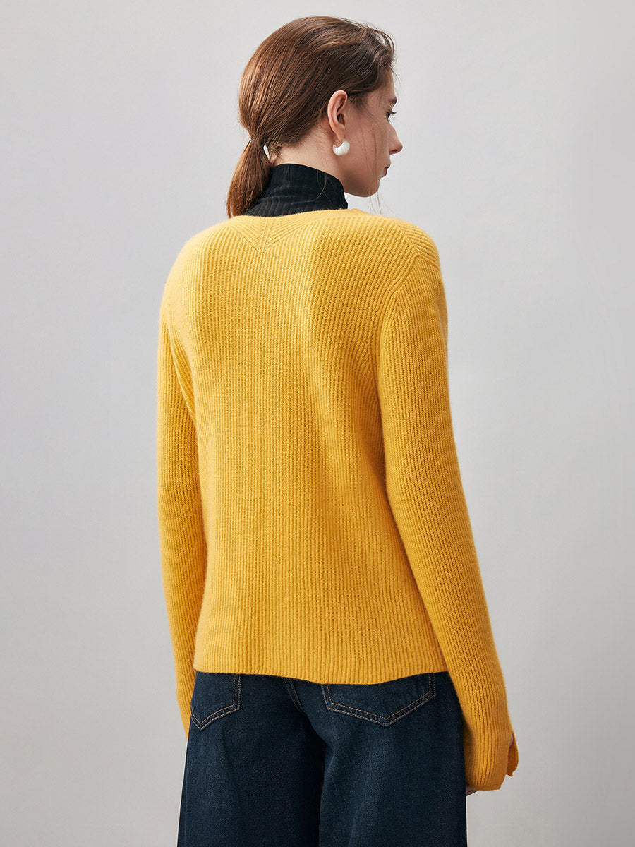 COMOBOCA 100% Cashmere Women's V-Neck Ribbed Knit Sweater