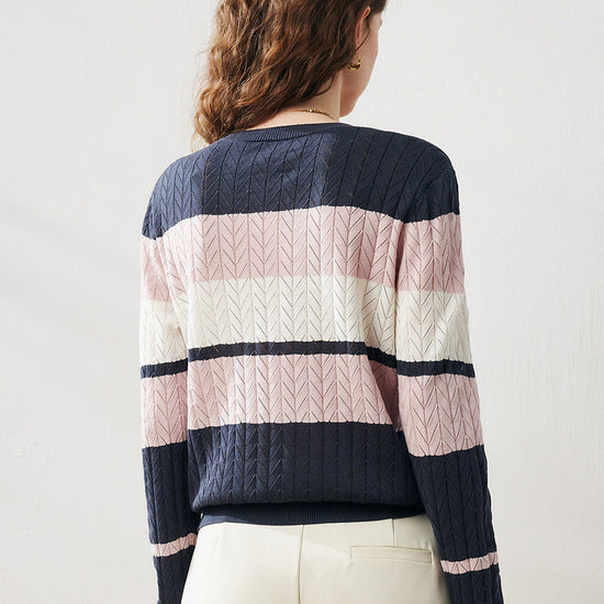 COMOBOCA Women's Striped Color Block Sweater