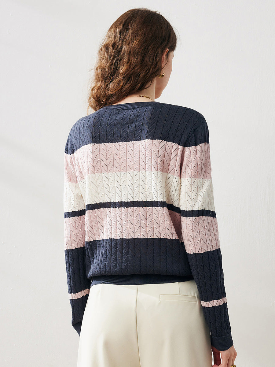 COMOBOCA Women's Striped Color Block Sweater