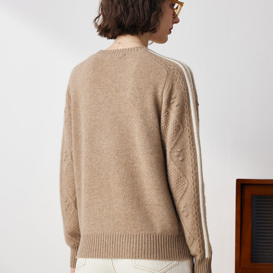 COMOBOCA 100% Cashmere Women's Crew Neck Intarsia Knit Sweater