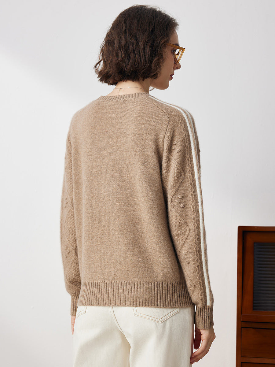 COMOBOCA 100% Cashmere Women's Crew Neck Intarsia Knit Sweater