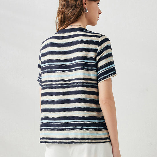 COMOBOCA Women's Striped Woven Ribbed T-Shirt