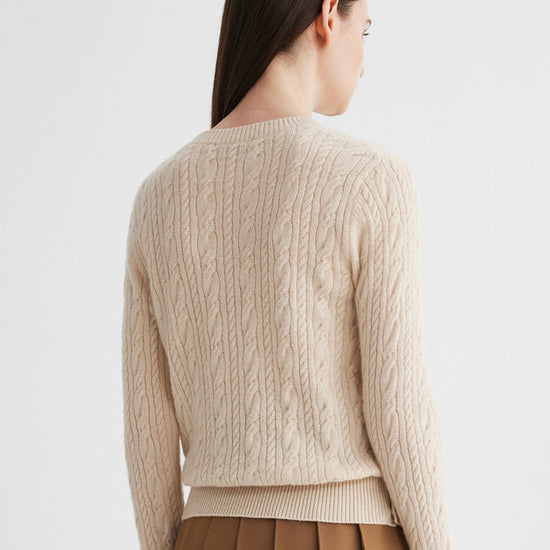 COMOBOCA 100% Cashmere Women's Cable Round Neck Knit Sweater