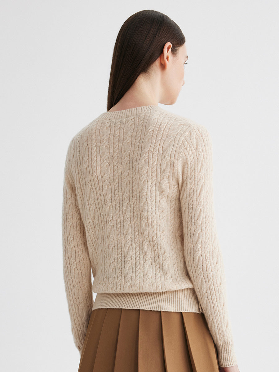 COMOBOCA 100% Cashmere Women's Cable Round Neck Knit Sweater