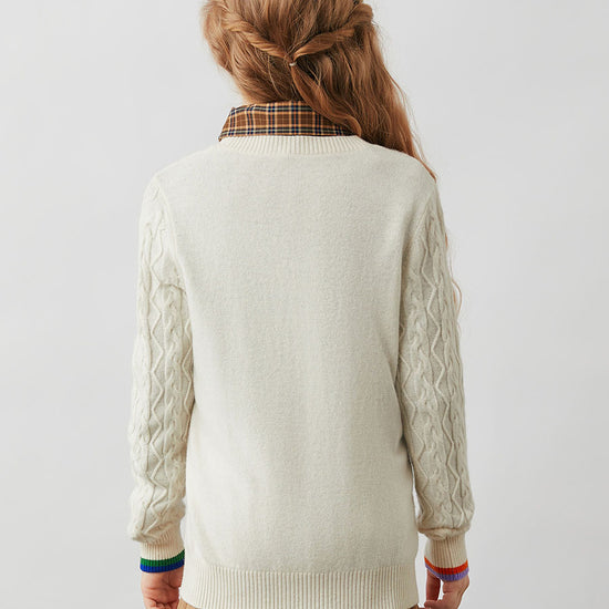 COMOBOCA 100% Wool Kids' Cable Knit Round Neck Sweater