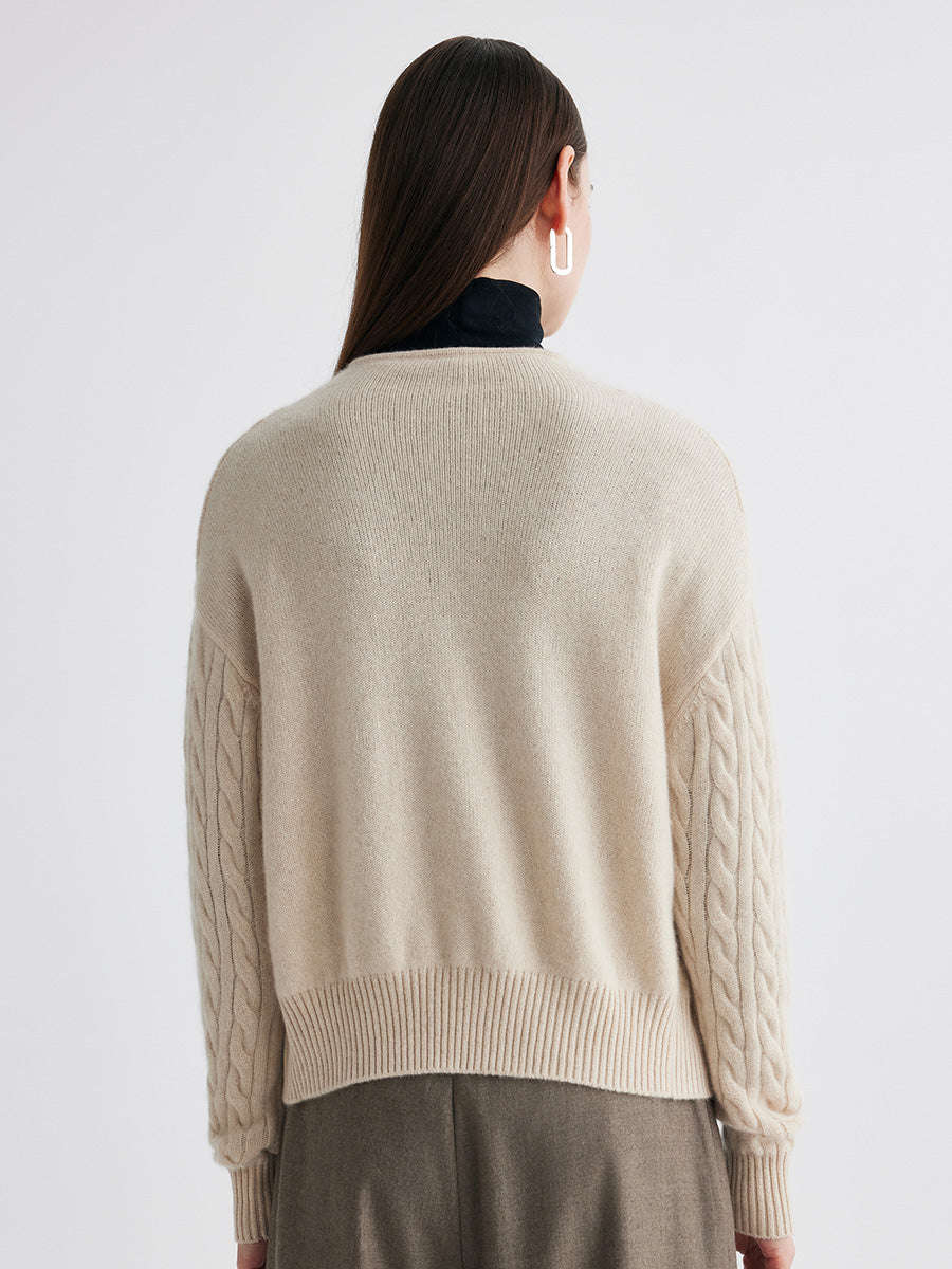 COMOBOCA 100% Cashmere Women's Cable Zip Up Knit Cardigan