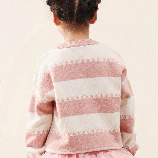 COMOBOCA 100% Wool Kids' Striped Nordic Pattern Knit Sweater