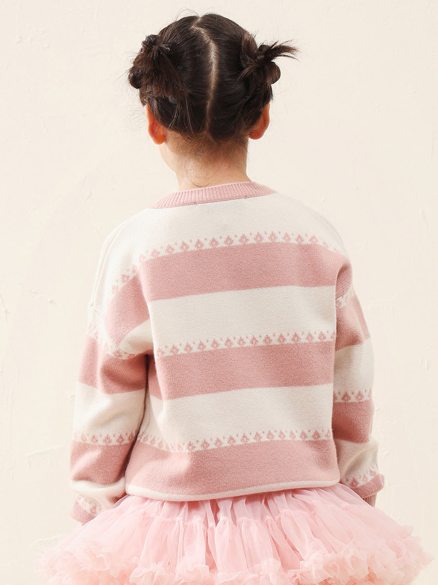 COMOBOCA 100% Wool Kids' Striped Nordic Pattern Knit Sweater