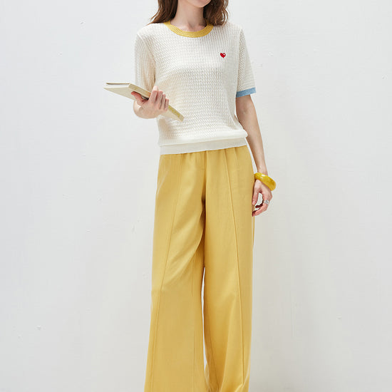 COMOBOCA Women's Wavy Textured Ribbed Knit T-Shirt