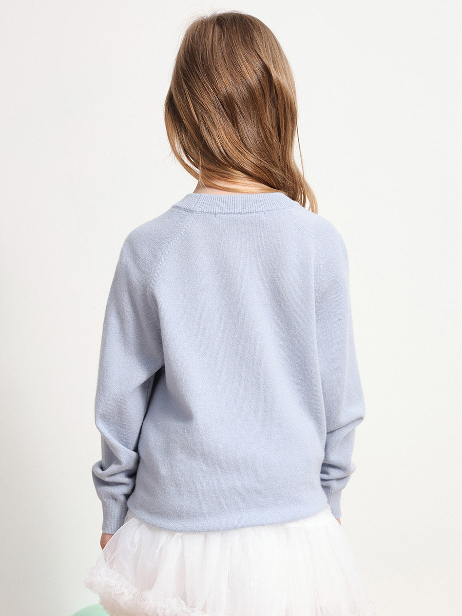 COMOBOCA 100% Wool Kids' Round Neck Intarsia Sweater